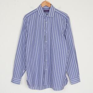 Ralph Lauren Purple Label Blue White Stripe Button Up Long Sleeve Shirt M